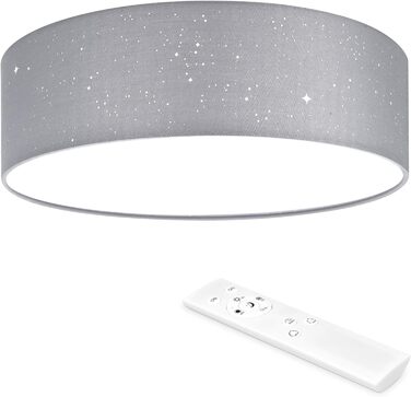 Navaris LED стельова лампа 22W, димована, зіркове небо, зміна колірної температури, з пультом, для вітальні, спальні, дитячої, діаметр 32 см, світло-сіра