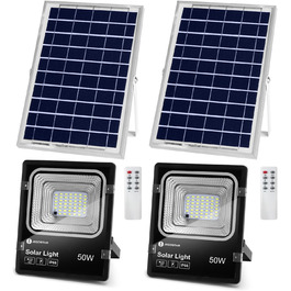 Світлодіодний прожектор Aigostar 50W з сонячною панеллю, холодне біле світло 6500K, IP66, для вулиці, саду, двору, гаража, 2 шт