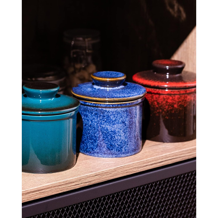 Керамічна маслянка з кришкою HOME DECOR, французька маслянка для свіжого та м'якого масла, реактивна глазур синя