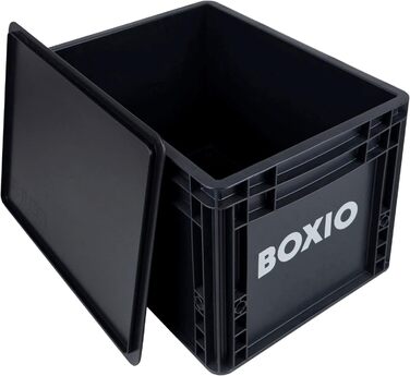BOXIO SOLO: Пластикова ящик з кришкою 40x30x28 см, для зберігання, транспортування, кемпінгу, човна, гаража або саду, стелажна, сумісна з іншими євробоксами