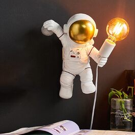 Дитячий настінний світильник з вилкою Astronaut, лампа для дитячої кімнати з вимикачем і кабелем 1,5 м, цоколь E27, подарунок для хлопчиків і дівчаток, білий