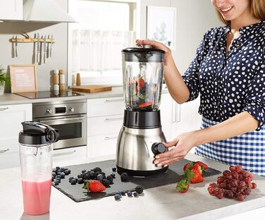 Стаціонарний блендер Russell Hobbs 2-в-1: 1,5 л скляна чаша + 0,6 л пляшка для смузі, нержавіюча сталь, подрібнення льоду, BPA Free, для коктейлів та смузі, модель 23821-56