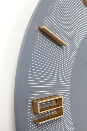 Настінний годинник Kare Design Leonardo золотий, 49 см, алюміній, сучасний стиль, круглий, для вітальні, спальні, офісу, батарейка не входить, сірий