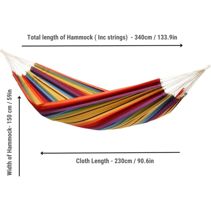 Гамак AMAZONAS XL Barbados Rainbow, ручна робота, Бразилія, до 200 кг, 230x150 см, для 1-2 осіб, різнокольоровий, довжина 340 см
