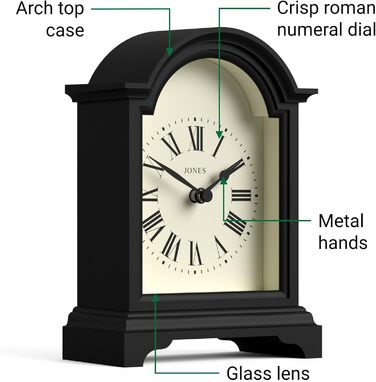 Настільний годинник JONES CLOCKS Bistro, класичний арочний дизайн, білий, універсальний стиль для письмового столу, тумбочки чи полиці