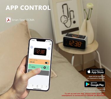 iTOMA радіобудильник з Bluetooth, FM-радіо, App-керуванням, подвійним будильником, 4 режимами, димером, нічником, USB-зарядкою, модель CKS208