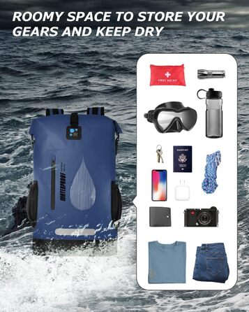 IDRYBAG Водонепроникний рюкзак 30 л з ПВХ для чоловіків, плаваюча сумка для каякінгу, каное, човна, кемпінгу, туризму