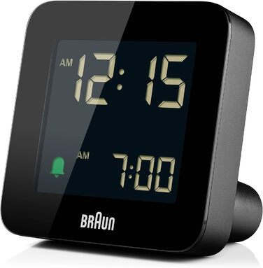 Цифровий будильник Braun BC09B з функцією сну, негативним LCD-дисплеєм, швидким налаштуванням і наростаючим сигналом, чорний