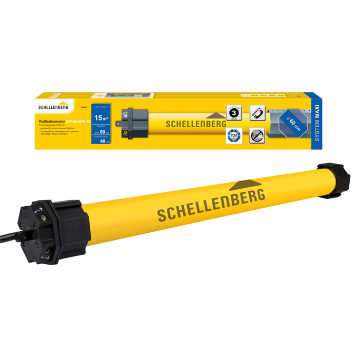 Schellenberg MAXI 15 Nm – електричний ролетний двигун для 60 мм вала, механічне налаштування кінцевих положень, до 6,2 м², комплект із настінним кріпленням