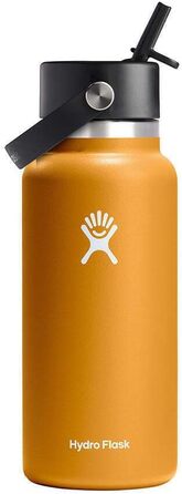 Термобутилка Hydro Flask 946 мл з широкою горловиною, вакуумна нержавіюча сталь, трубочка Flex, колір Fossil