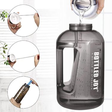 Пляшка для води з трубочкою 2,5 л, BPA-free, герметична, спортивна пластикова пляшка з часовими мітками для фітнесу, офісу, дому, чорна