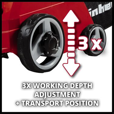 Електричний аератор-вертикутер Einhell GC-SA 1231/1, 230 В, для газону до 300 м², 1.2 кВт, 28 л травозбірник, 3 рівні глибини, складана ручка