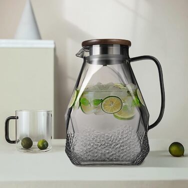 Скляний графин ecooe 1.8 л з кришкою для води, соків, молока, чаю, кави, для холодильника, термостійкий, чорний