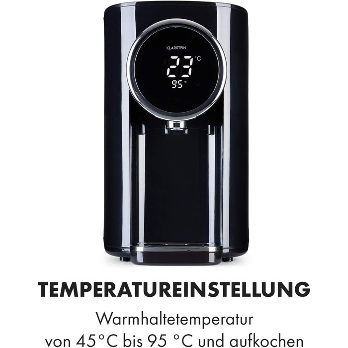 Диспенсер гарячої води Klarstein Hot Spring Plus, 5 л, LCD-дисплей, 45-95°C, нержавіюча сталь, захист від перегріву та дітей, чорний