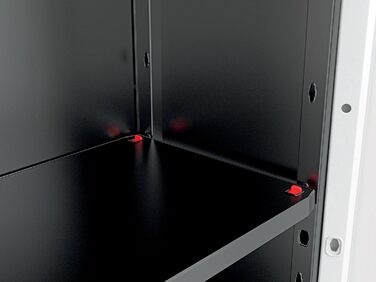 Шафа Keter Stilo пластикова висока 68x39x173 см, сіра/чорна/червона, 3 регульовані полиці по 15 кг
