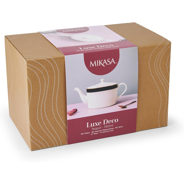 Чайник Mikasa Luxe Deco порцеляновий, 1.1 л, з фільтром, арт-деко, золото, для 4 чашок, підходить для посудомийки