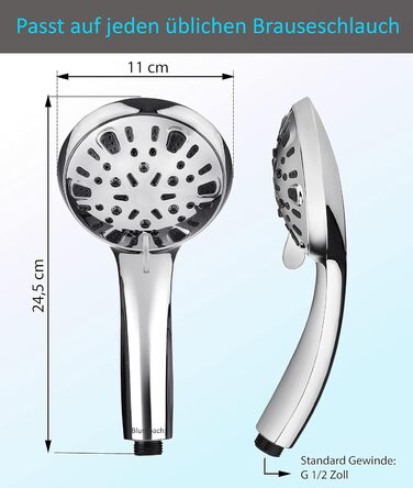 BLUMBACH® Душова лійка Aqua Joy, економія води, високий тиск, 8 режимів, насадка для душу