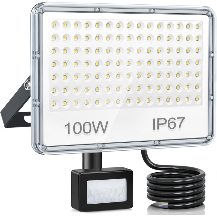 LED прожектор з датчиком руху для вулиці 50Вт, 2 шт., 5000Лм, 7000K, холодне світло, IP67, водонепроникний, для складу, саду, гаража