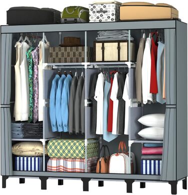 Тканинна шафа LOEFME 170x175x45 см для спальні з 2 рейками для вішалок
