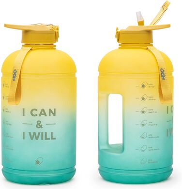 Пляшка для води H2O Capsule INSPO з часовою міткою і трубочкою, мотиваційна, герметична, харчовий пластик, з ручкою та ремінцем, колір Свіжа Авокадо, об’єм 1 галон