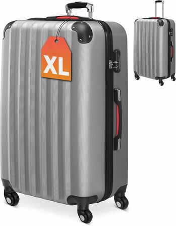 Валіза Monzana для ручної поклажі XL, ABS, жорсткий корпус, гумові колеса, телескопічна ручка, кодовий замок, срібляста