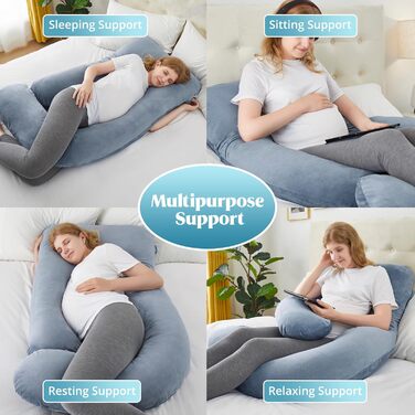 Puredown G-подушка для вагітних і годування, бічна подушка для сну, знімний чохол, 81×142 см, синя