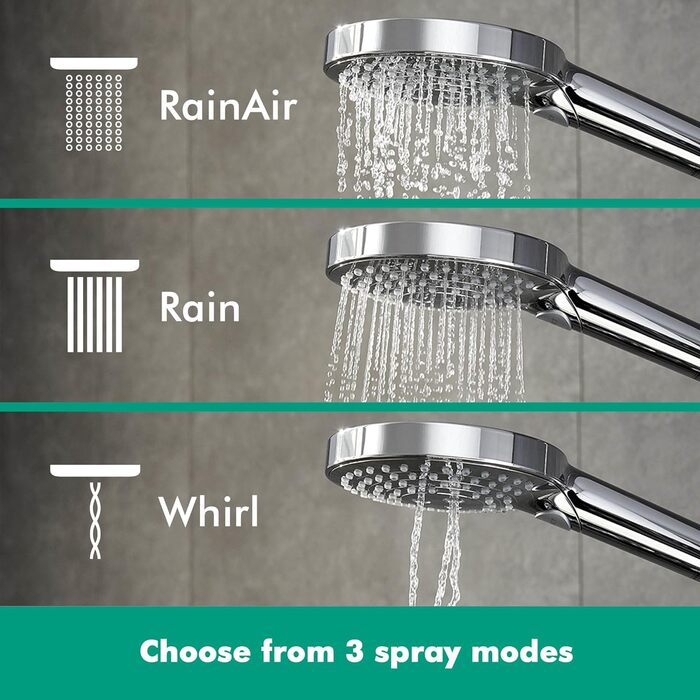 Душова лійка hansgrohe Raindance Select S, економна 9 л/хв (EcoSmart), ручна, 3 режими струменя, кругла (⌀120 мм), антикальк, хром