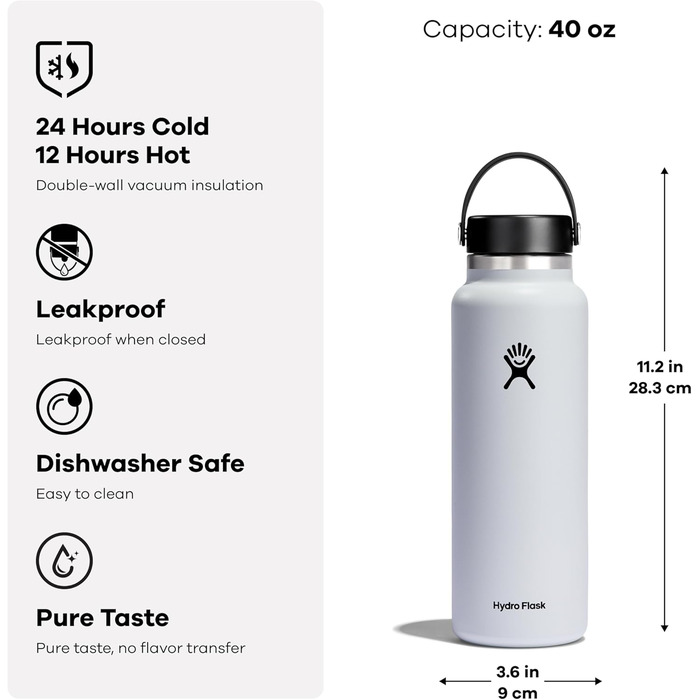 Термобутилка HYDRO FLASK 1180 мл із нержавіючої сталі, ізольована спортивна пляшка для води з герметичною кришкою та ручкою, підходить для посудомийної машини, колір індиго