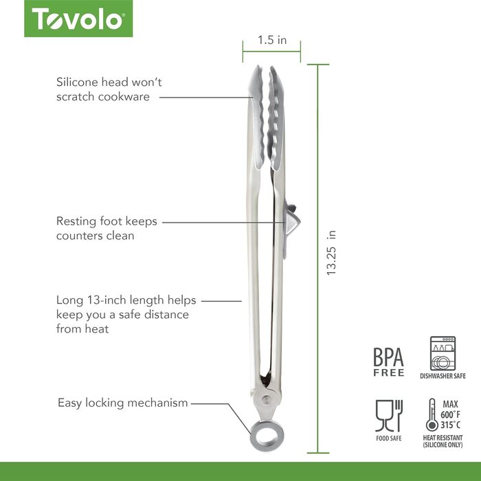 Кухонні щипці Tovolo Top Grip з підставкою, зручний замок, термостійкі силіконові насадки без BPA, сірі