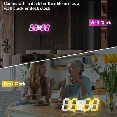 3D LED годинник-будильник EDUP HOME 9,7'' з RGB підсвіткою, безшумний, цифровий, USB, 7 кольорів, дата, температура, додаток і пульт, для спальні, вітальні, офісу