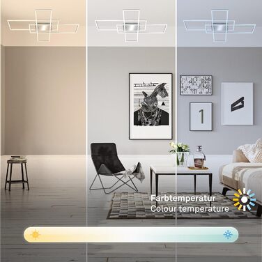 BRILONER LED стельова лампа з пультом, диммована, регульована температура світла, для вітальні, спальні, кухні, хром-алюміній, 104x71 см