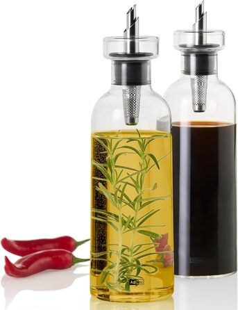 AdHoc BZ82 дозатор для олії чи оцту AromaPour з боросилікатного скла, 500 мл | елегантна пляшка для оливкової олії з носиком із нержавіючої сталі | герметична, підходить для олії гарбузового насіння чи оцту