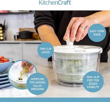 Міні-сушарка для салату KitchenCraft, багатофункціональна, 19 см, прозора