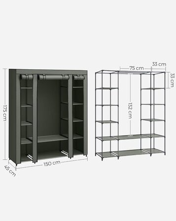 SONGMICS текстильна шафа для одягу з полицями і вішаком, салатовий, 150x45x175 см, для спальні та гардеробної