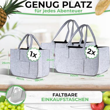 FUCHSBAG 2.0 Набір універсальних фетрових сумок XXL, 3 шт. (2 великі, 1 мала) для покупок, міцні та стильні сумки для покупок