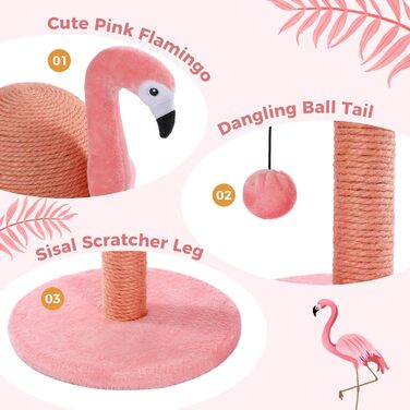 Креативний когтеточка для котів PAWZ Road Flamingo, стильний рожевий котячий комплекс, висота 48 см