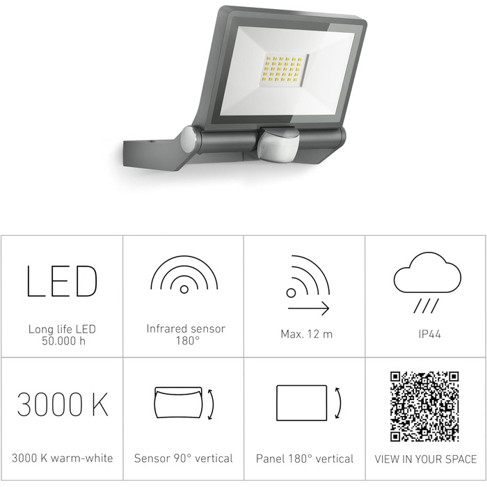 Світлодіодний прожектор Steinel XLED ONE 17,8 Вт, 2050 лм, для двору, під'їзду та саду, з датчиком руху