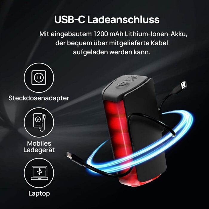 Fischer велосипедний LED задній ліхтар Twin Stop, з акумулятором, 360° підсвічуванням, до 8 годин роботи, USB зарядка, чорний