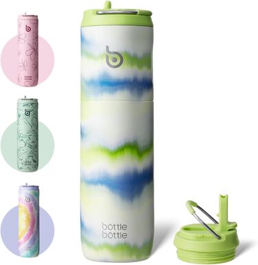 Ізольована пляшка для води з нержавіючої сталі 750 мл BOTTLE BOTTLE з трубочкою, кришкою та ручкою – герметична, BPA-free, подвійні стінки – ідеально для спорту, подорожей та фітнесу (зелена, туман)