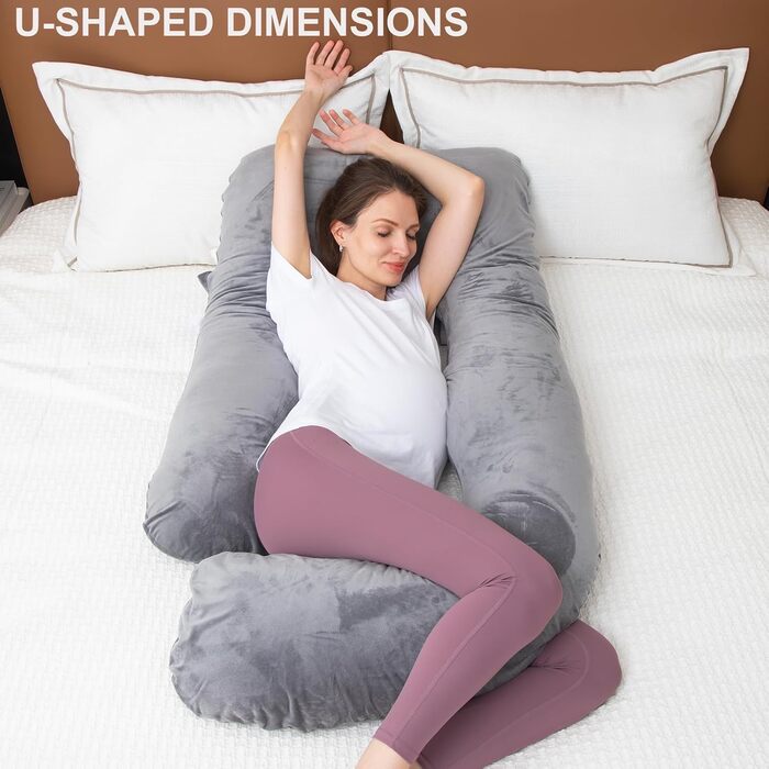 Подушка для вагітних TaiBest U-подібна, з подрібненого Memory Foam, для сну, підтримка живота, сіра