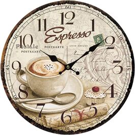 Стіна годинник YOAI для кухні, вінтажний Shabby Chic, антикварний стиль, рустикальна кварцова годинник з безшумним механізмом, 12 дюймів/30 см, МДФ, колір кава