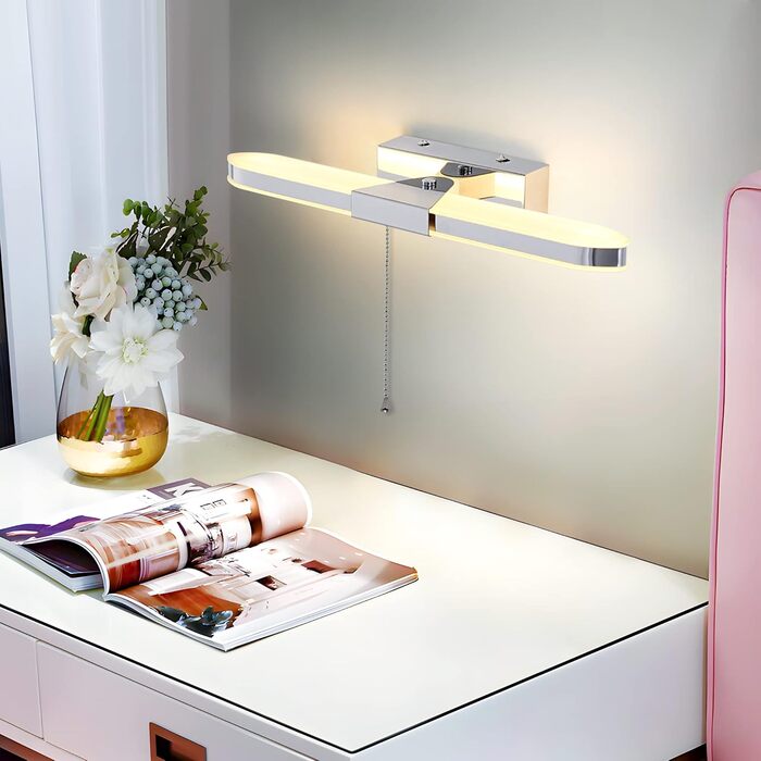 Світильник для ванної MantoLite LED з вимикачем, 40 см, 8 Вт, 3000K, настінна лампа для дзеркала з нержавіючої сталі й акрилу, сучасне підсвічування для готелю, ресторану