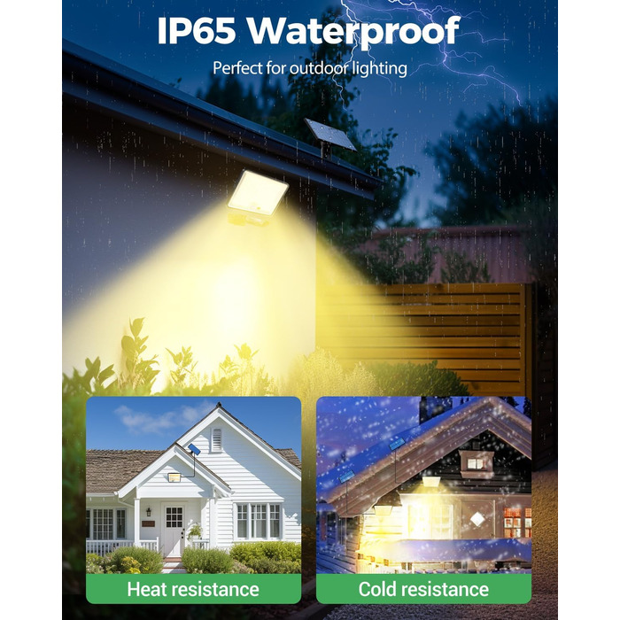 LOTMOS сонячні LED ліхтарі для вулиці з датчиком руху, 342 LED, IP65, 3 режими, тепле біле світло, з пультом, для саду та гаража, 4 шт.