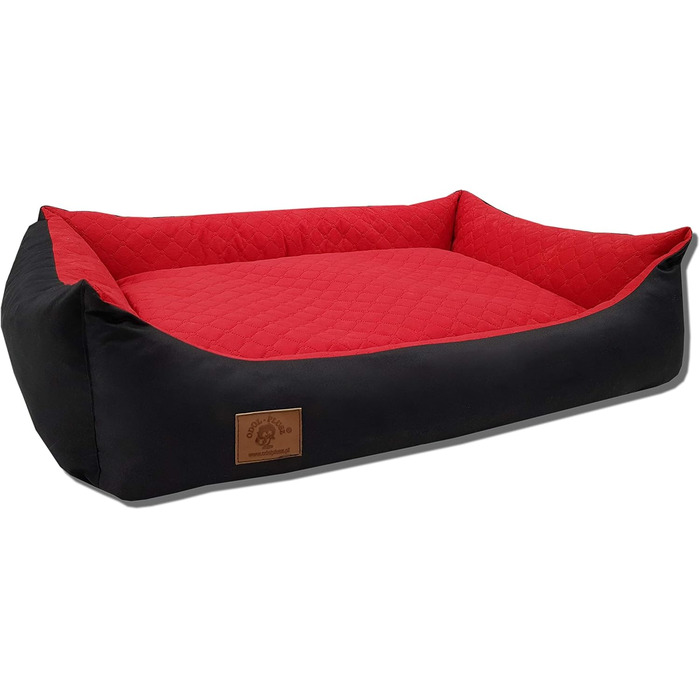 Odolplusz XXL Ліжко для великих собак, чорне-червоне, 100x70 см – собаче ліжко-матрац із двосторонньою подушкою, знімний та праний чохол