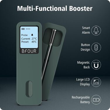 Бездротовий термометр для м'яса BFOUR з Bluetooth, водонепроникний IP67, з додатком, великий дисплей, для гриля, духовки, рожна (зелений)