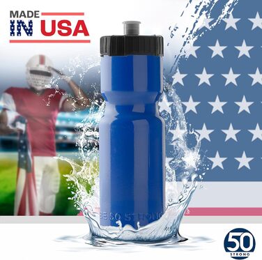 Набір спортивних пляшок 50 Strong, 6 шт, 650 мл, BPA Free, зручна кришка Push/Pull, синя/чорна, для команди