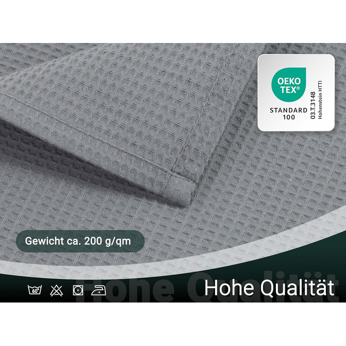 Плед ZOLLNER 150x200 см, сірий, вафельний, дихаючий, антисминальний, прати до 60°C, готельна якість, сертифікат Oeko Tex