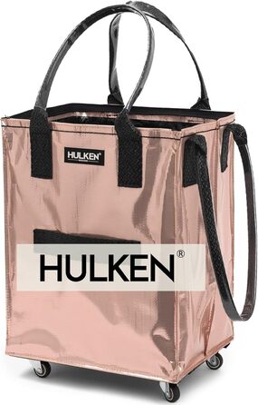 Складаний візок для покупок HULKEN, середній, рожеве золото, багаторазова роликова сумка на колесах, 30 кг, водонепроникний, міцні ручки, на блискавці