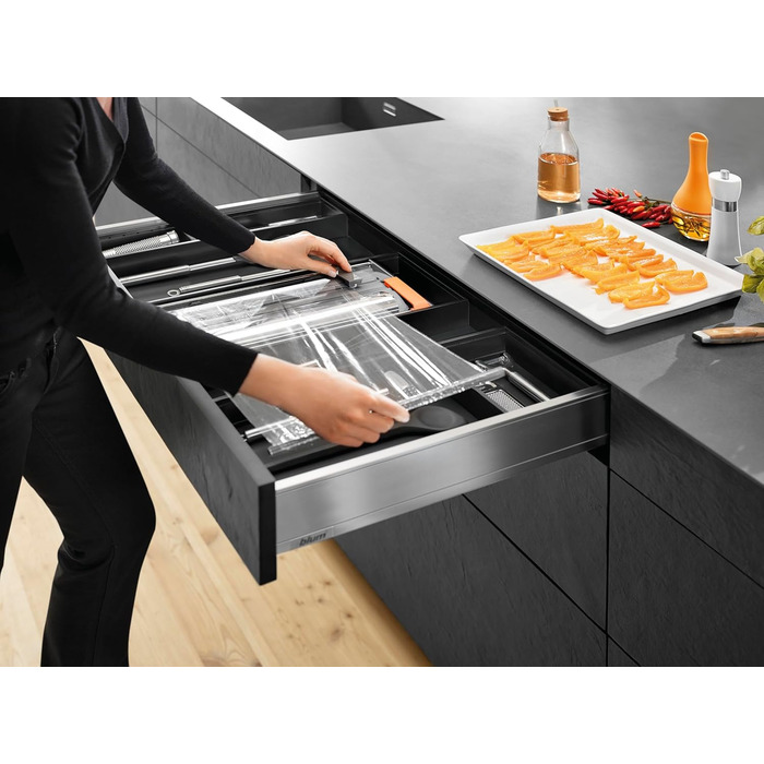 Ніж для харчової плівки Blum AMBIA-LINE, з диспенсером, 187×409 мм, з плівкою, оріон-сірий матовий, 1 шт.
