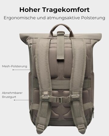 Рюкзак Johnny Urban Allen Medium ролтоп 15 л для жінок і чоловіків, з відділенням для ноутбука, водовідштовхувальний, для міста, університету, велосипеда, бізнесу, екологічний, сірий Desert Grey